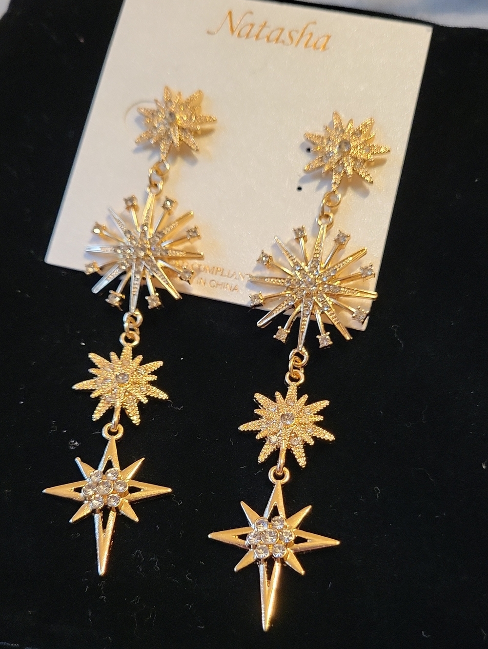 Natasha Couture Gold Starburst Cascade Earrings TL